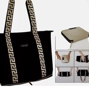 Versace Black and Cream Greek Key Tote
